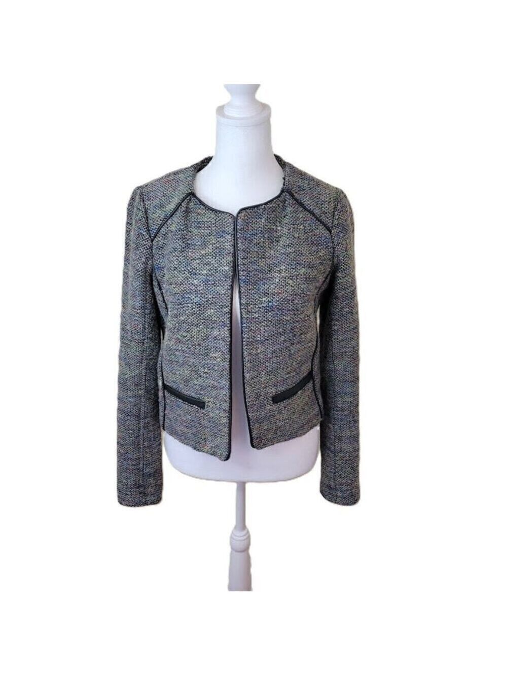 Willow & Clay Multicolored Tweed Bouclé Jacket Faux Leather Trim Women's Size XS